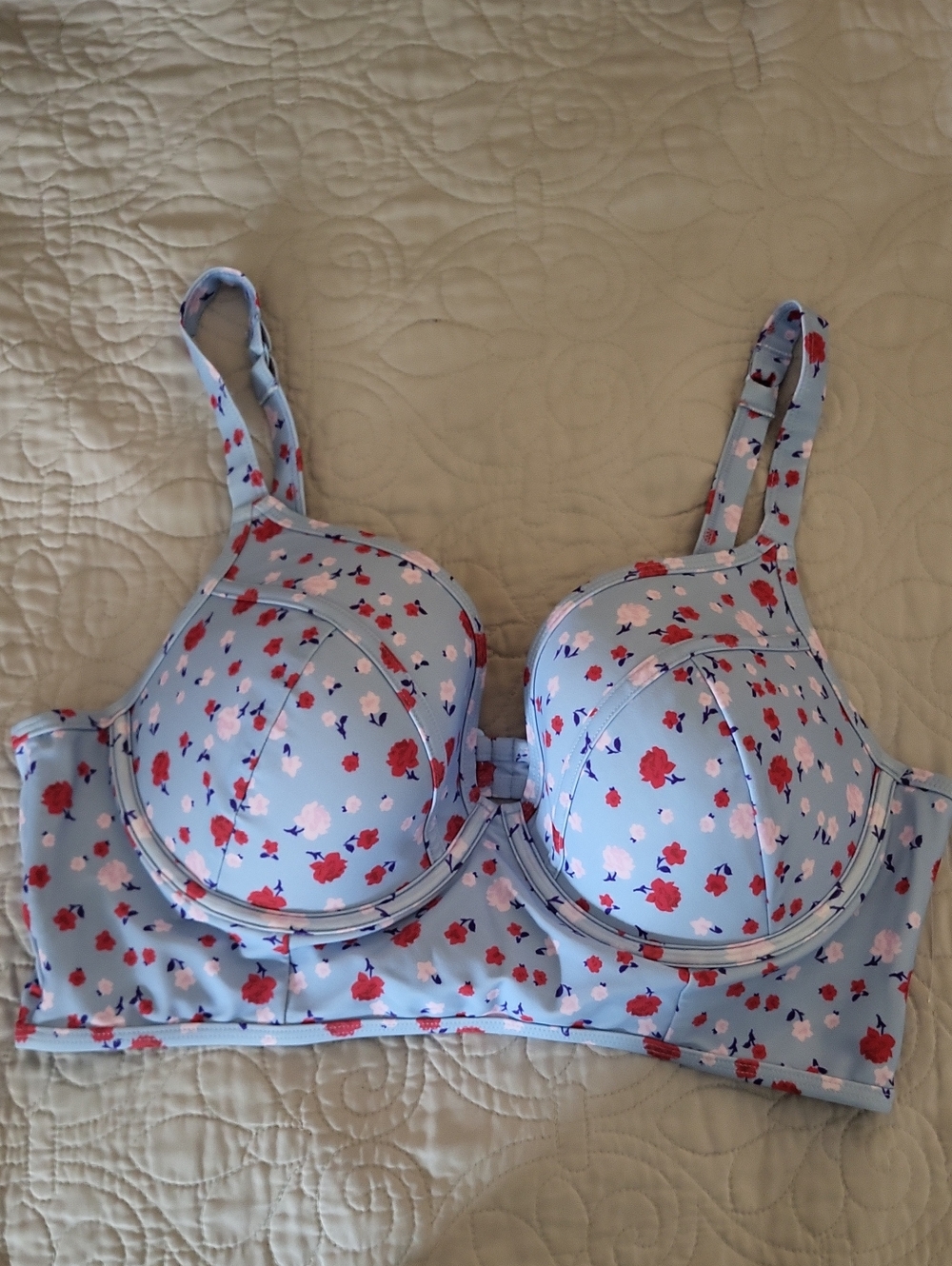 torrid Light Blue Floral Longline Bra with Red & Pink Flowers